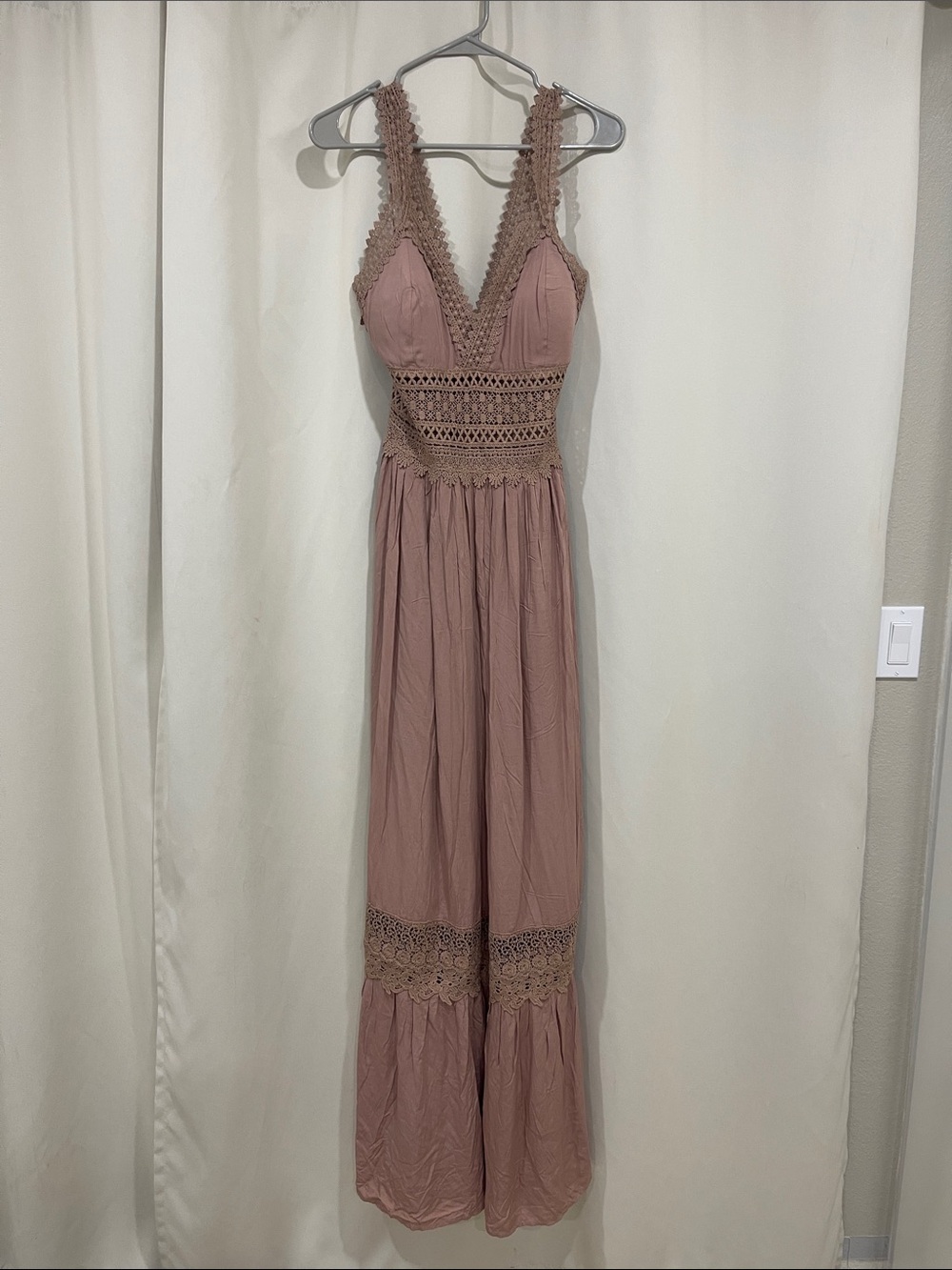 Fashion Nova Mauve Pink Crochet Trim Maxi Dress
